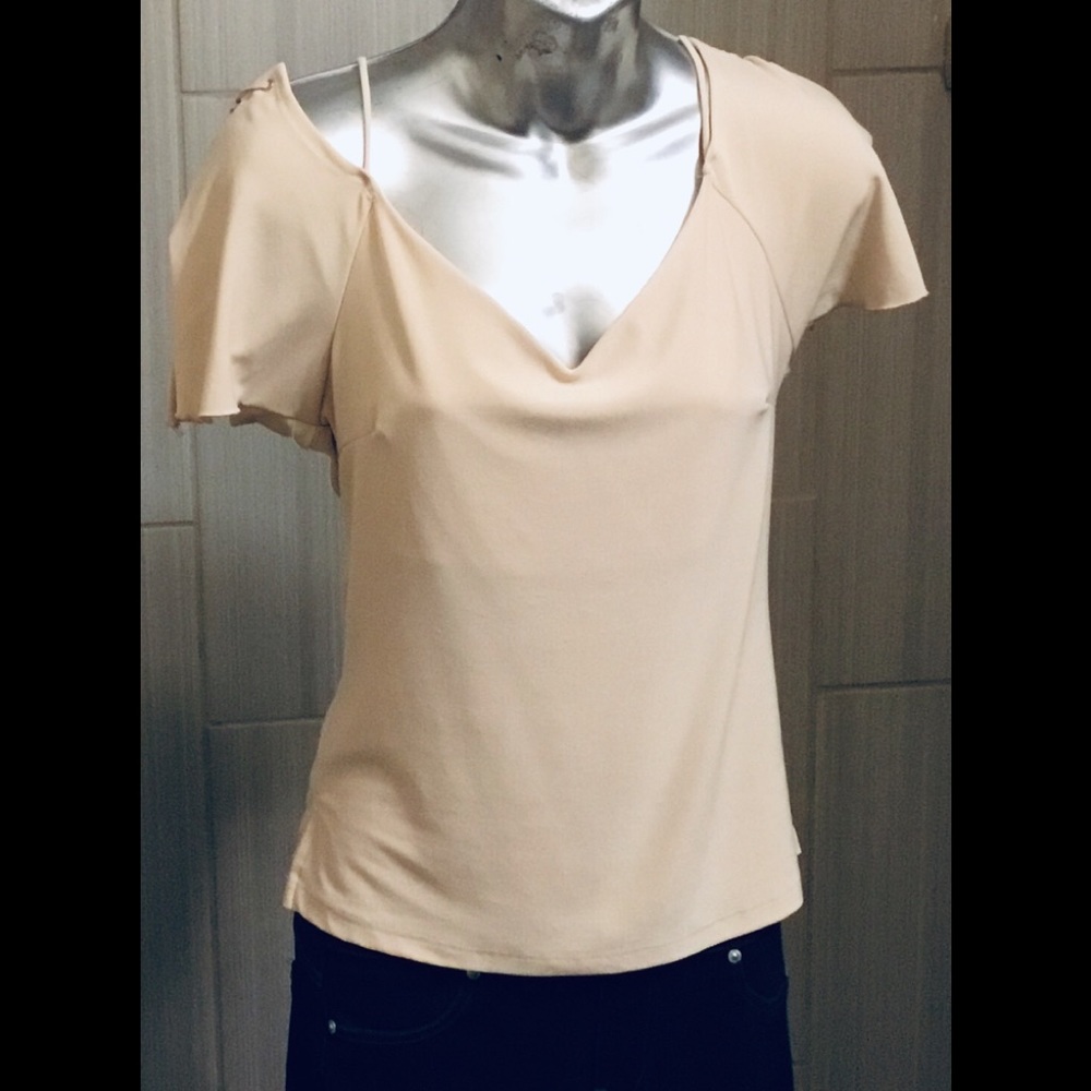 V Neck Dressy Top with Lace Up Cap Sleeves